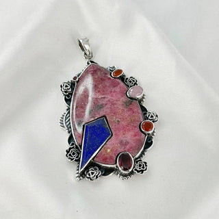 Natural Rhodonite, Lapis Lazuli, Carnelian, Garnet & Rose Quartz Gemstone Pendant By Harshita Jewellery