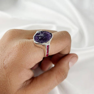 Natural Rough Amethyst Ring By Harshita Jewellery