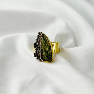 Natural Moldavite Gemstone Ring By Harshita Jewellery