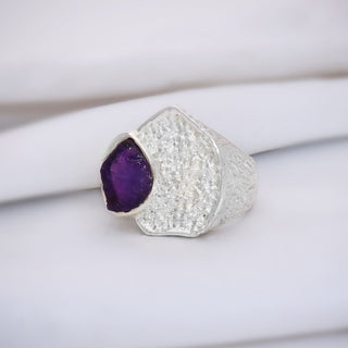 African Amethyst Raw Ring, Handmade Gemstone Jewelry, 925 Sterling Silver, Women's Statement Ring