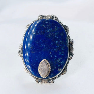 Natural Lapis Lazuli And Rough Rose Quartz Ring By Harshita Jewellery