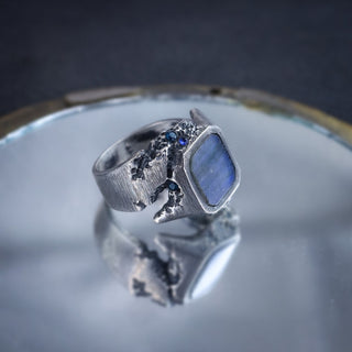 Flat Labradorite Gemstone Men's Ring By Harshita Jewellery