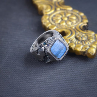 Flat Labradorite Gemstone Men's Ring By Harshita Jewellery