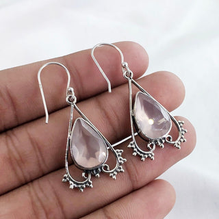 Rose Quartz Gemstone Earrings By Harshita Jewellery