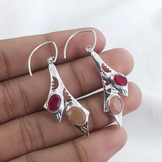 Ruby & Sunstone Gemstone Earring By Harshita Jewellery