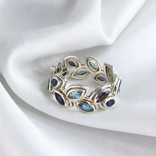Natural Iolite & Swiss Blue Topaz Ring By Harshita Jewellery