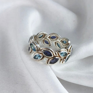Natural Iolite & Swiss Blue Topaz Ring By Harshita Jewellery