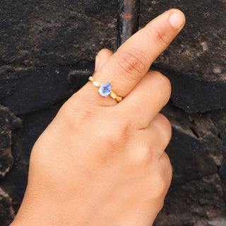 Tanzanite Gemstone Ring, Tanzanite & Moissanite 14k gold Plated Art Deco unique wedding Ring, promise Anniversary ring, Gift For Her