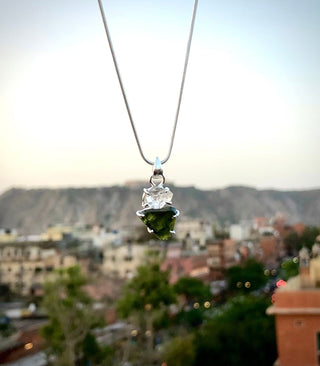 Moldavite herkimer pendant, genuine gemstone pendant, sterling silver handmade pendant, 100% genuine with certified gemstone