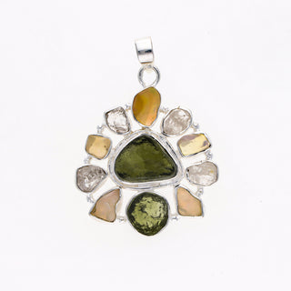 Moldavite Pendant, Czech Moldavite, Herkimer Diamond, Opal Pendant, Sterling Silver Pendant, Handmade Pendant, Natural Moldavite