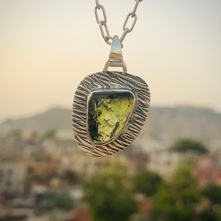 Genuine Moldavite Rough Pendant 100% Natural With Certified Gemstone From Czech Republic 925 Sterling Silver Handmade Designer Jewelry