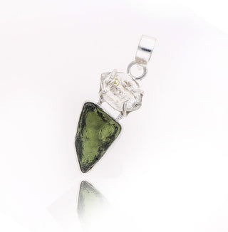 Moldavite herkimer pendant, genuine gemstone pendant, sterling silver handmade pendant, 100% genuine with certified gemstone