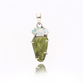 Moldavite Pendant, Czech Moldavite, Opal Pendant, Sterling Silver Pendant, Handmade Pendant, Natural Moldavite
