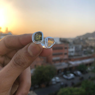Czech Moldavite , Ethiopian opal Raw Natural Gemstone With Natural Garnet 925 Solid Sterling Silver Handmade Adjustable Ring