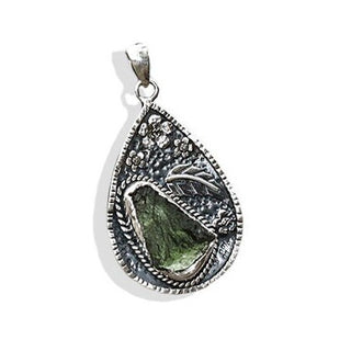 Genuine Moldavite Rough Pendant 100% Natural With Certified Gemstone From Czech Republic 925 Sterling Silver Handmade Designer Jewelry