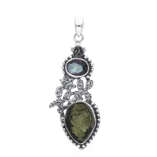 Moldavite Mystic Topaz pendant, genuine gemstone pendant, sterling silver handmade pendant, 100% genuine with certified gemstone