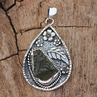 Genuine Moldavite Rough Pendant 100% Natural With Certified Gemstone From Czech Republic 925 Sterling Silver Handmade Designer Jewelry