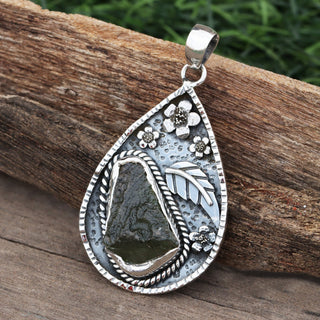 Genuine Moldavite Rough Pendant 100% Natural With Certified Gemstone From Czech Republic 925 Sterling Silver Handmade Designer Jewelry