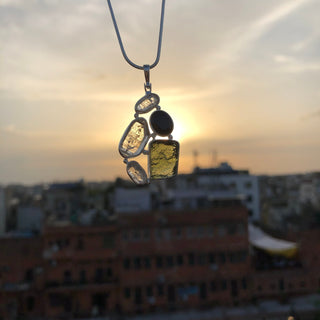 Moldavite, herkimer and Blue Sapphire pendant, genuine gemstone pendant, sterling silver handmade pendant, 100% genuine gemstone