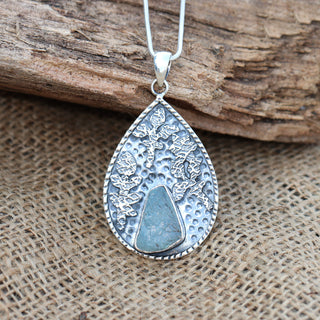 Raw Aquamarine Pendant, Sterling silver Pendant, March Birthstone, Handmade Pendant, Natural Aquamarine, Statement Boho Everyday Pendant