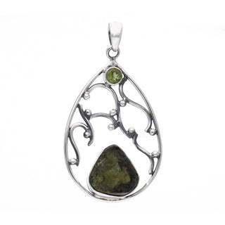 Moldavite Peridot pendant, genuine gemstone pendant, sterling silver handmade pendant, 100% genuine with certified gemstone