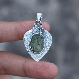 Genuine Moldavite Rough Pendant 100% Natural With Certified Gemstone From Czech Republic 925 Sterling Silver Handmade Designer Jewelry