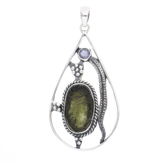 Moldavite Amethyst pendant, genuine gemstone pendant, sterling silver handmade pendant, 100% genuine with certified gemstone