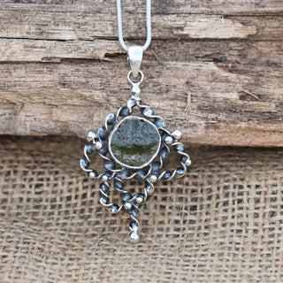 Genuine Moldavite Rough Pendant 100% Natural With Certified Gemstone From Czech Republic 925 Sterling Silver Handmade Designer Jewelry