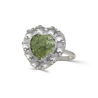 Authentic Czech Republic Moldavite Rough Heart Shaped Gemstone 925 Solid Sterling Silver Handmade Ring Jewelry