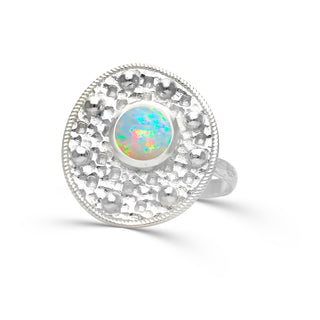 Fire Opal Ring, Polished Round Opal Ring, October Birthday Gift, Gemstone Ring Jewelry , Ring For Women, Engagement Ring, Gift For Her
