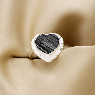 Raw Black Tourmaline Heart Ring, Bar Tourmaline Ring , Black Tourmaline Heart For Women, Natural Rough Stone, Handmade Ring, Gift For Her