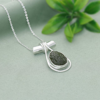 Genuine Moldavite Rough Pendant 100% Natural With Certified Gemstone From Czech Republic 925 Sterling Silver Handmade Designer Jewelry