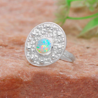 Fire Opal Ring, Polished Round Opal Ring, October Birthday Gift, Gemstone Ring Jewelry , Ring For Women, Engagement Ring, Gift For Her