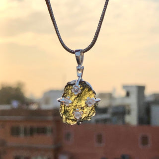 Genuine Moldavite Rough Pendant 100% Natural With Certified Gemstone From Czech Republic 925 Sterling Silver Handmade Designer Jewelry