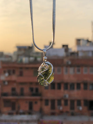 Genuine Moldavite Rough Pendant 100% Natural With Certified Gemstone From Czech Republic 925 Sterling Silver Handmade Designer Jewelry