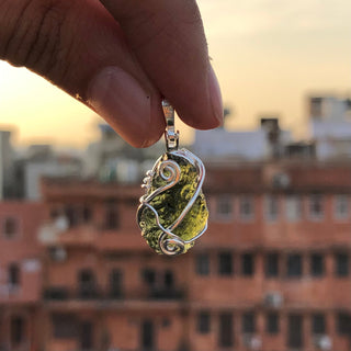 Genuine Moldavite Rough Pendant 100% Natural With Certified Gemstone From Czech Republic 925 Sterling Silver Handmade Designer Jewelry