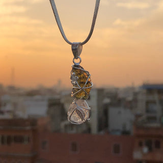 Genuine Moldavite Rough Herkimer Diamond Pendant Natural Gemstone From Czech Republic 925 Sterling Silver Handmade Designer Jewelry