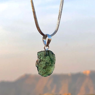 Genuine Moldavite Rough Pendant 100% Natural With Certified Gemstone From Czech Republic 925 Sterling Silver Handmade Designer Jewelry
