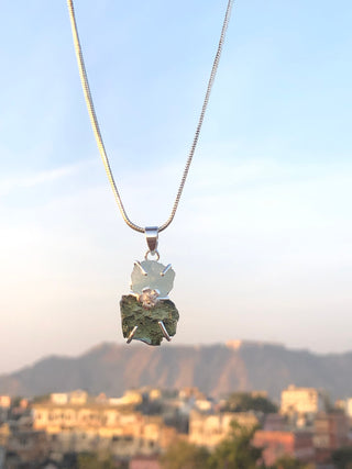 Moldavite Aquamarine pendant, genuine gemstone pendant, sterling silver handmade pendant, 100% genuine with certified gemstone