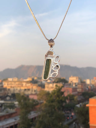 Moldavite Pendant, Czech Moldavite, Herkimer Diamond, Opal Pendant, Sterling Silver Pendant, Handmade Pendant, Natural Moldavite