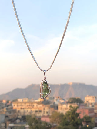 Genuine Moldavite Rough Pendant 100% Natural With Certified Gemstone From Czech Republic 925 Sterling Silver Handmade Designer Jewelry