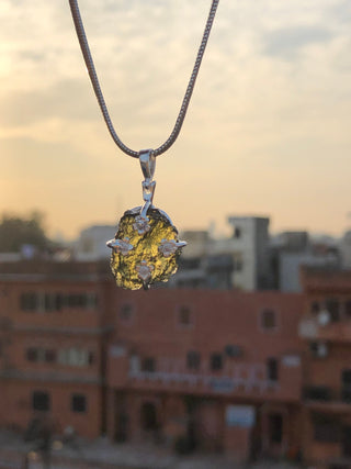 Genuine Moldavite Rough Pendant 100% Natural With Certified Gemstone From Czech Republic 925 Sterling Silver Handmade Designer Jewelry