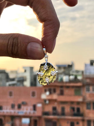 Genuine Moldavite Rough Pendant 100% Natural With Certified Gemstone From Czech Republic 925 Sterling Silver Handmade Designer Jewelry