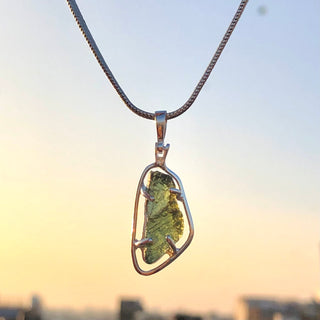 Genuine Moldavite Rough Pendant 100% Natural With Certified Gemstone From Czech Republic 925 Sterling Silver Handmade Designer Jewelry
