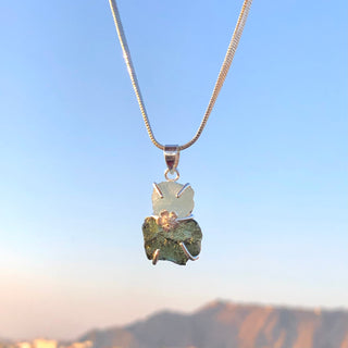 Moldavite Aquamarine pendant, genuine gemstone pendant, sterling silver handmade pendant, 100% genuine with certified gemstone