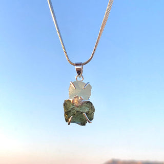 Moldavite Aquamarine pendant, genuine gemstone pendant, sterling silver handmade pendant, 100% genuine with certified gemstone