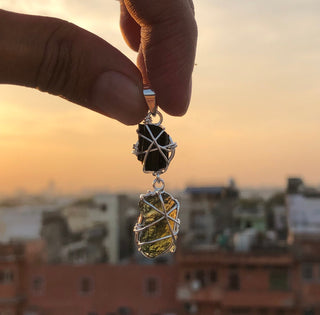 Moldavite Pendant, Black Tourmaline Pendant, Gemstone Pendant, Sterling Silver Pendant, Handmade Pendant, Natural Moldavite