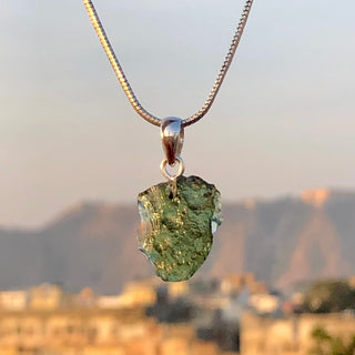 Genuine Moldavite Rough Pendant 100% Natural With Certified Gemstone From Czech Republic 925 Sterling Silver Handmade Designer Jewelry