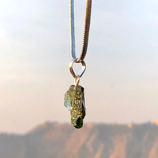 Genuine Moldavite Rough Pendant 100% Natural With Certified Gemstone From Czech Republic 925 Sterling Silver Handmade Designer Jewelry