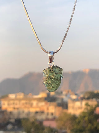 Genuine Moldavite Rough Pendant 100% Natural With Certified Gemstone From Czech Republic 925 Sterling Silver Handmade Designer Jewelry